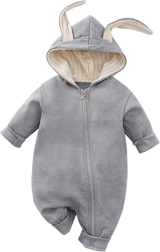 Newborn Baby Boy Girl Romper Cotton Cute Bunny Long Sleeves Zipper Hoodie Infant Pajamas Bodysuits Jumpsuit Outwear